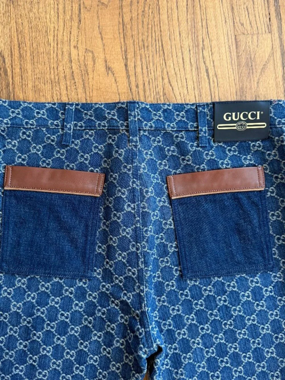 Gucci GG Monogram Denim Jeans Straight Leg Size 34